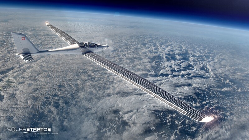 SolarStratos im Flug über der Erde mit SunPower Solarzellen