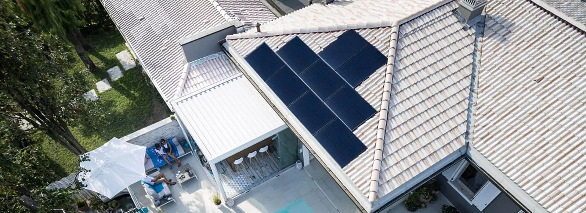 view of rooftop solar panels on a home